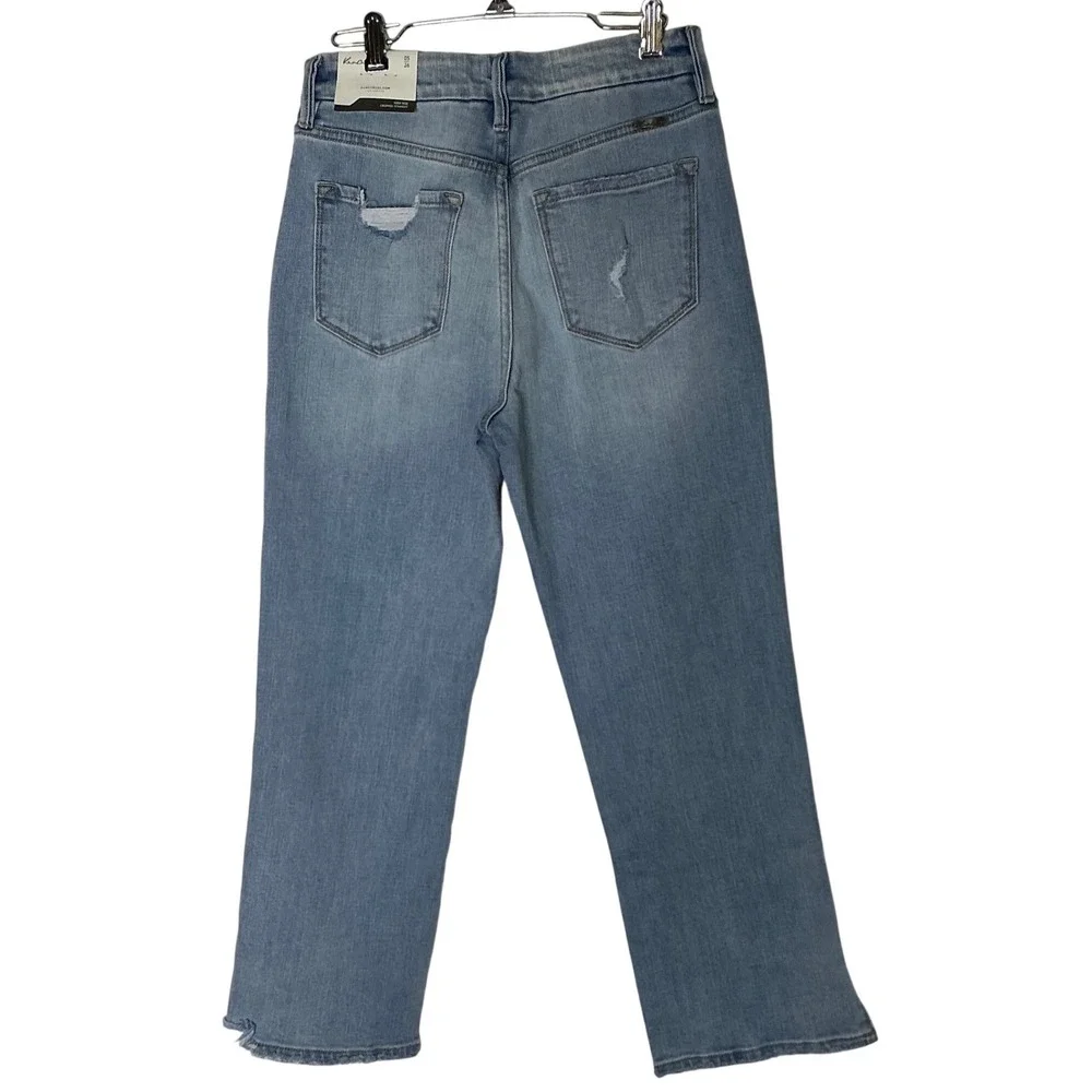 KanCan High Rise Cropped Straight Jeans‎ 26 Light Wash Raw Hem Minimalist Y2K